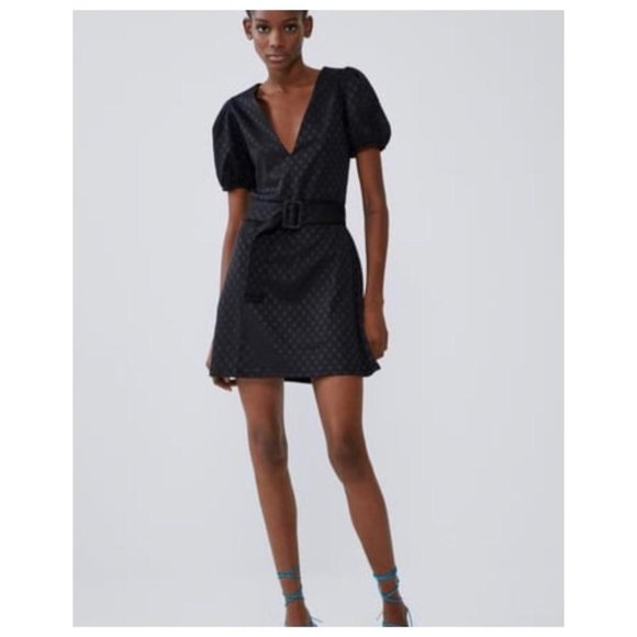 Zara - Puff Sleeve Polka Dot Dress - Picture 1 of 9